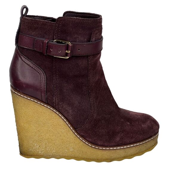 Tory Burch Women's Purple Ultra Wedge Boot Remy Shiraz Bootie 7.5 Shearling - Picture 1 of 13